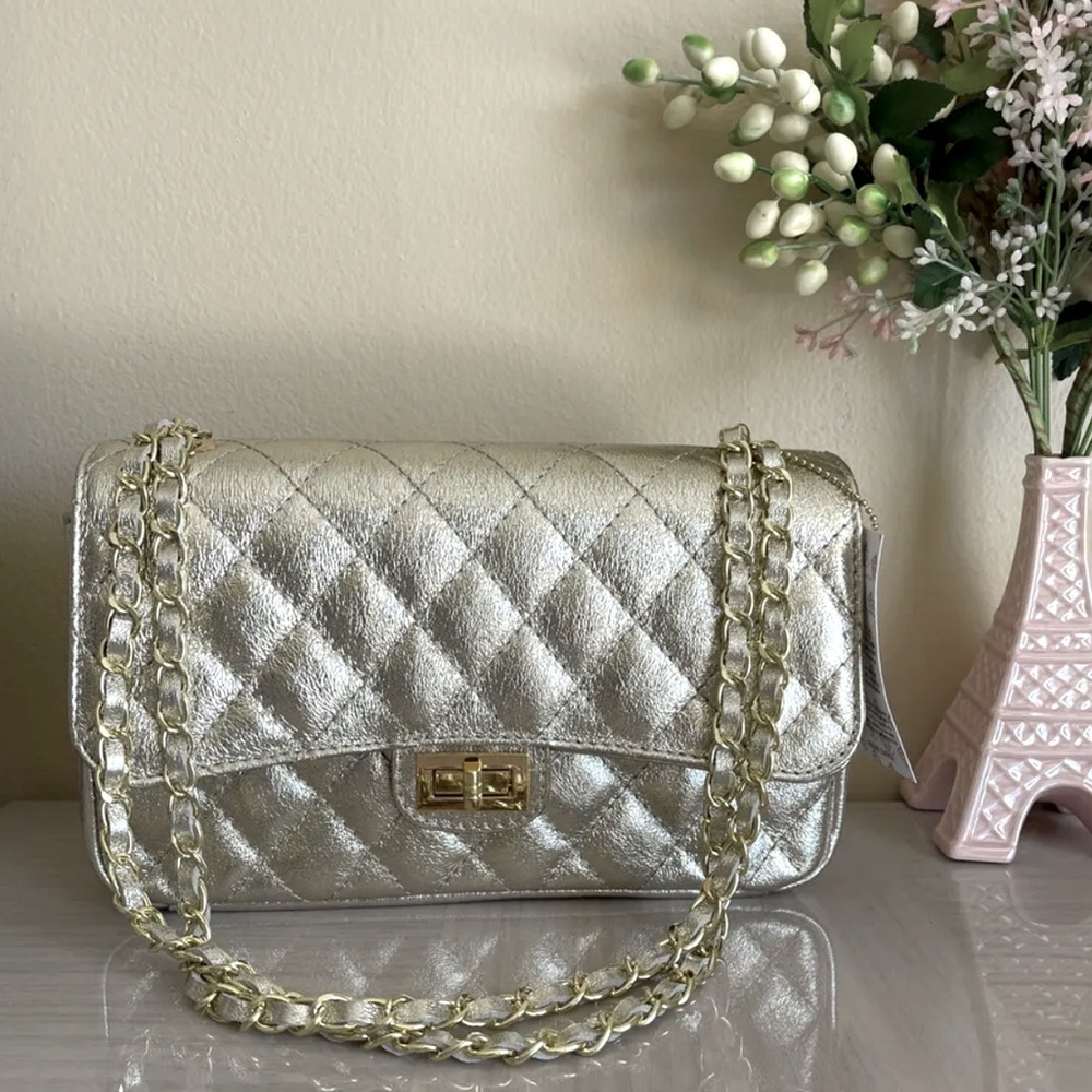 Borse in Pelle made in Italy Gold  leather Shoulder Bag